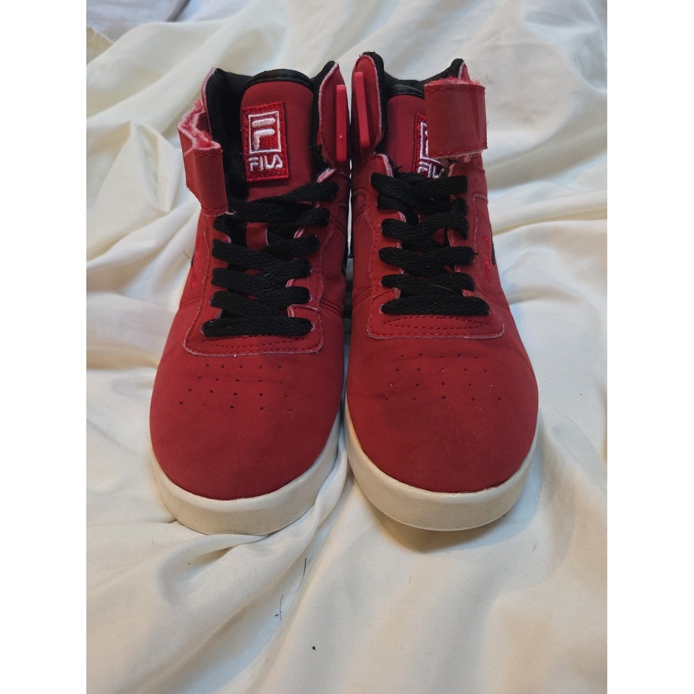 Fila High Top Sneakers Red Black White Athletic Shoes Ankle Strap Kids